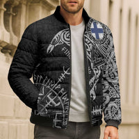 Finland Viking Ravens Bomber Puffer Jacket Vegvisir Runes Pattern - Wonder Print Shop