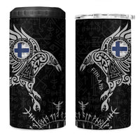 Finland Viking Ravens 4 in 1 Can Cooler Tumbler Vegvisir Runes Pattern - Wonder Print Shop