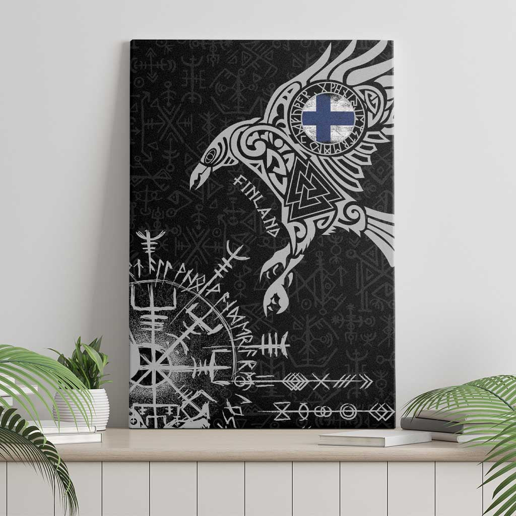 Finland Viking Ravens Canvas Wall Art Vegvisir Runes Pattern - Wonder Print Shop