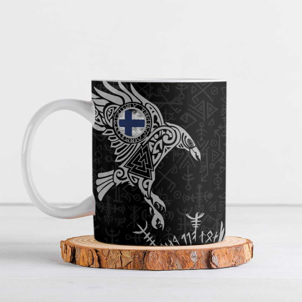 Finland Viking Ravens Ceramic Mug Vegvisir Runes Pattern - Wonder Print Shop