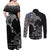 Finland Viking Ravens Couples Matching Off Shoulder Maxi Dress and Long Sleeve Button Shirt Vegvisir Runes Pattern - Wonder Print Shop