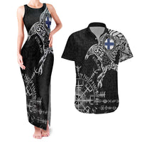 Finland Viking Ravens Couples Matching Tank Maxi Dress and Hawaiian Shirt Vegvisir Runes Pattern - Wonder Print Shop