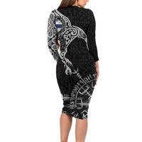 Finland Viking Ravens Family Matching Long Sleeve Bodycon Dress and Hawaiian Shirt Vegvisir Runes Pattern - Wonder Print Shop