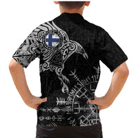 Finland Viking Ravens Family Matching Mermaid Dress and Hawaiian Shirt Vegvisir Runes Pattern - Wonder Print Shop