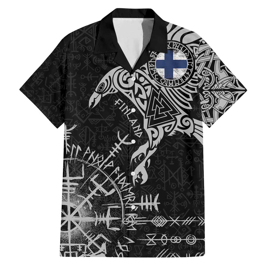 Finland Viking Ravens Family Matching Mermaid Dress and Hawaiian Shirt Vegvisir Runes Pattern - Wonder Print Shop