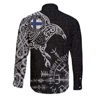 Finland Viking Ravens Family Matching Off The Shoulder Long Sleeve Dress and Hawaiian Shirt Vegvisir Runes Pattern - Wonder Print Shop