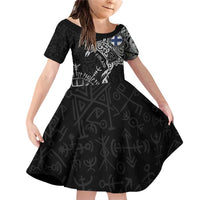 Finland Viking Ravens Family Matching Off Shoulder Short Dress and Hawaiian Shirt Vegvisir Runes Pattern - Wonder Print Shop