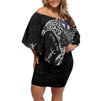 Finland Viking Ravens Family Matching Off Shoulder Short Dress and Hawaiian Shirt Vegvisir Runes Pattern - Wonder Print Shop