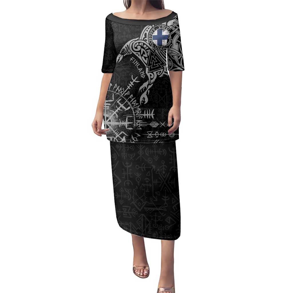 Finland Viking Ravens Family Matching Puletasi and Hawaiian Shirt Vegvisir Runes Pattern - Wonder Print Shop