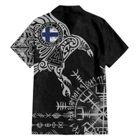 Finland Viking Ravens Family Matching Short Sleeve Bodycon Dress and Hawaiian Shirt Vegvisir Runes Pattern - Wonder Print Shop
