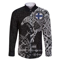 Finland Viking Ravens Family Matching Short Sleeve Bodycon Dress and Hawaiian Shirt Vegvisir Runes Pattern - Wonder Print Shop