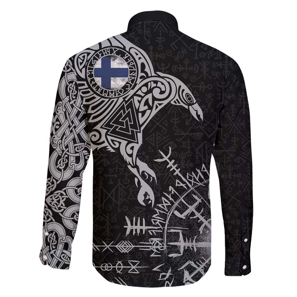 Finland Viking Ravens Family Matching Short Sleeve Bodycon Dress and Hawaiian Shirt Vegvisir Runes Pattern - Wonder Print Shop