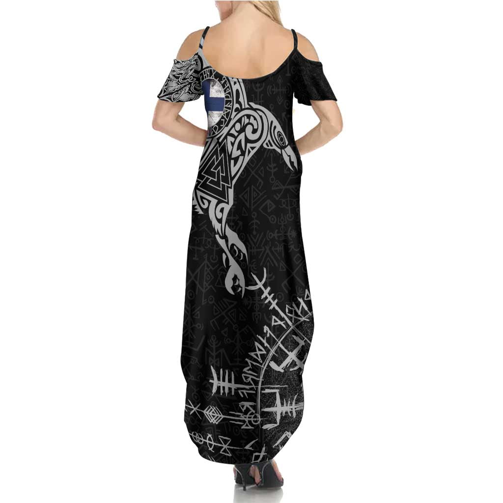 Finland Viking Ravens Family Matching Summer Maxi Dress and Hawaiian Shirt Vegvisir Runes Pattern - Wonder Print Shop