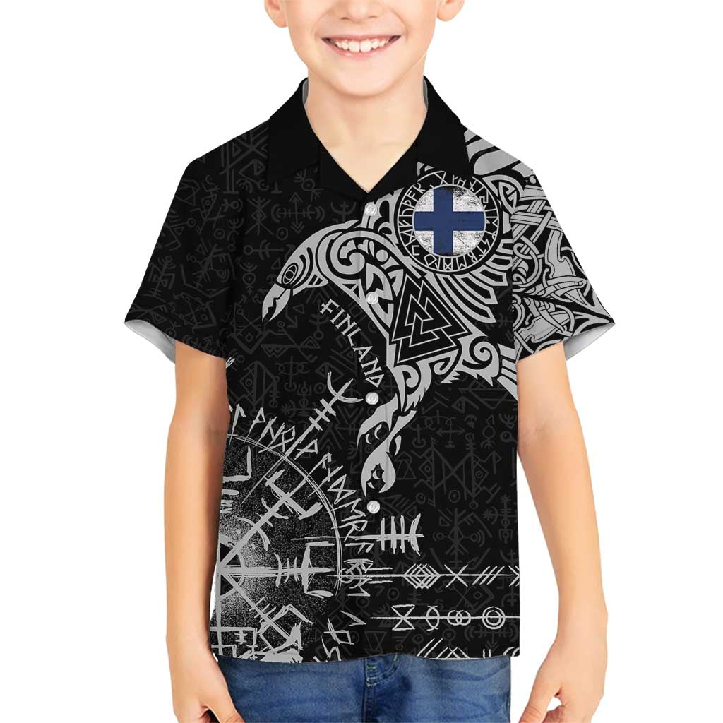 Finland Viking Ravens Family Matching Summer Maxi Dress and Hawaiian Shirt Vegvisir Runes Pattern - Wonder Print Shop