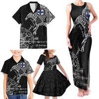 Finland Viking Ravens Family Matching Tank Maxi Dress and Hawaiian Shirt Vegvisir Runes Pattern - Wonder Print Shop