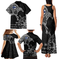 Finland Viking Ravens Family Matching Tank Maxi Dress and Hawaiian Shirt Vegvisir Runes Pattern - Wonder Print Shop