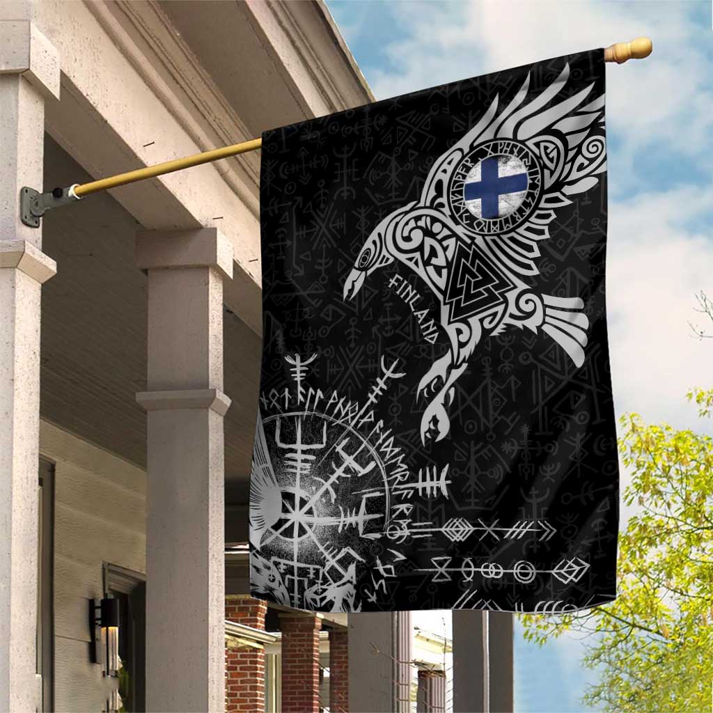 Finland Viking Ravens Garden Flag Vegvisir Runes Pattern - Wonder Print Shop