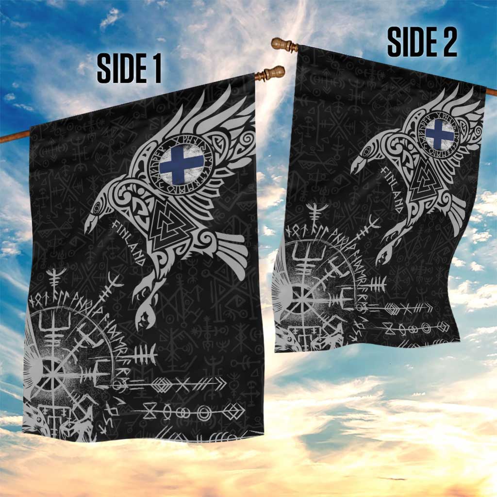 Finland Viking Ravens Garden Flag Vegvisir Runes Pattern - Wonder Print Shop