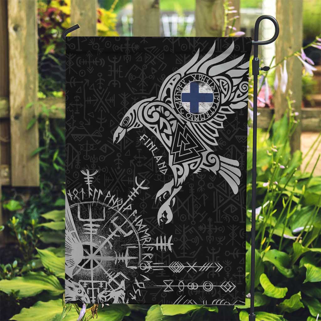 Finland Viking Ravens Garden Flag Vegvisir Runes Pattern - Wonder Print Shop