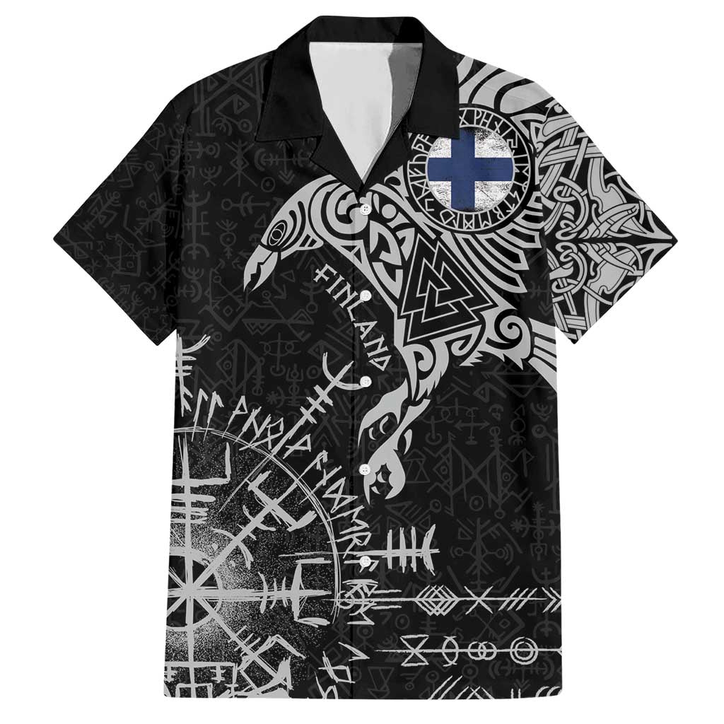 Finland Viking Ravens Hawaiian Shirt Vegvisir Runes Pattern - Wonder Print Shop