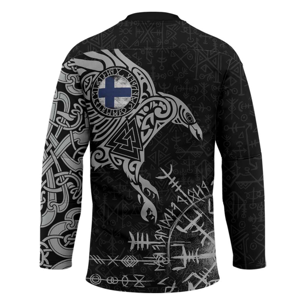 Finland Viking Ravens Hockey Jersey Vegvisir Runes Pattern - Wonder Print Shop