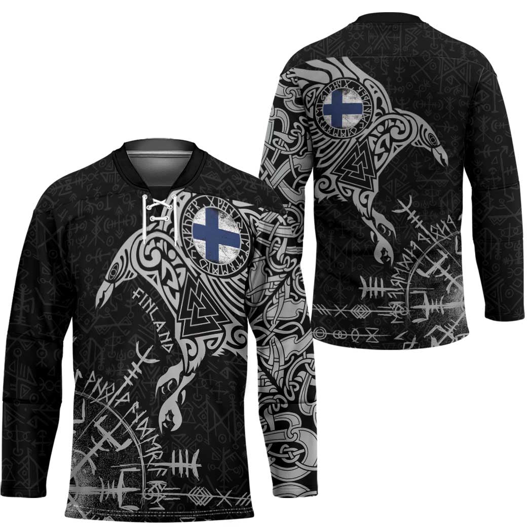 Finland Viking Ravens Hockey Jersey Vegvisir Runes Pattern - Wonder Print Shop