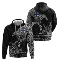 Finland Viking Ravens Hoodie Vegvisir Runes Pattern - Wonder Print Shop