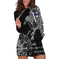 Finland Viking Ravens Hoodie Dress Vegvisir Runes Pattern - Wonder Print Shop