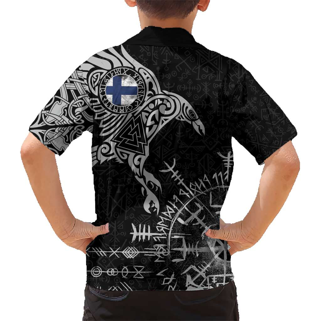 Finland Viking Ravens Kid Hawaiian Shirt Vegvisir Runes Pattern - Wonder Print Shop