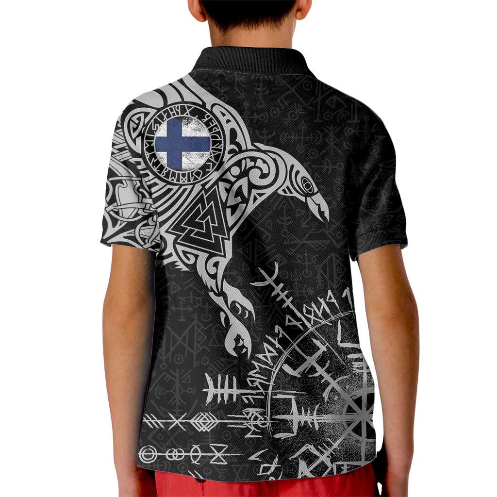 Finland Viking Ravens Kid Polo Shirt Vegvisir Runes Pattern - Wonder Print Shop