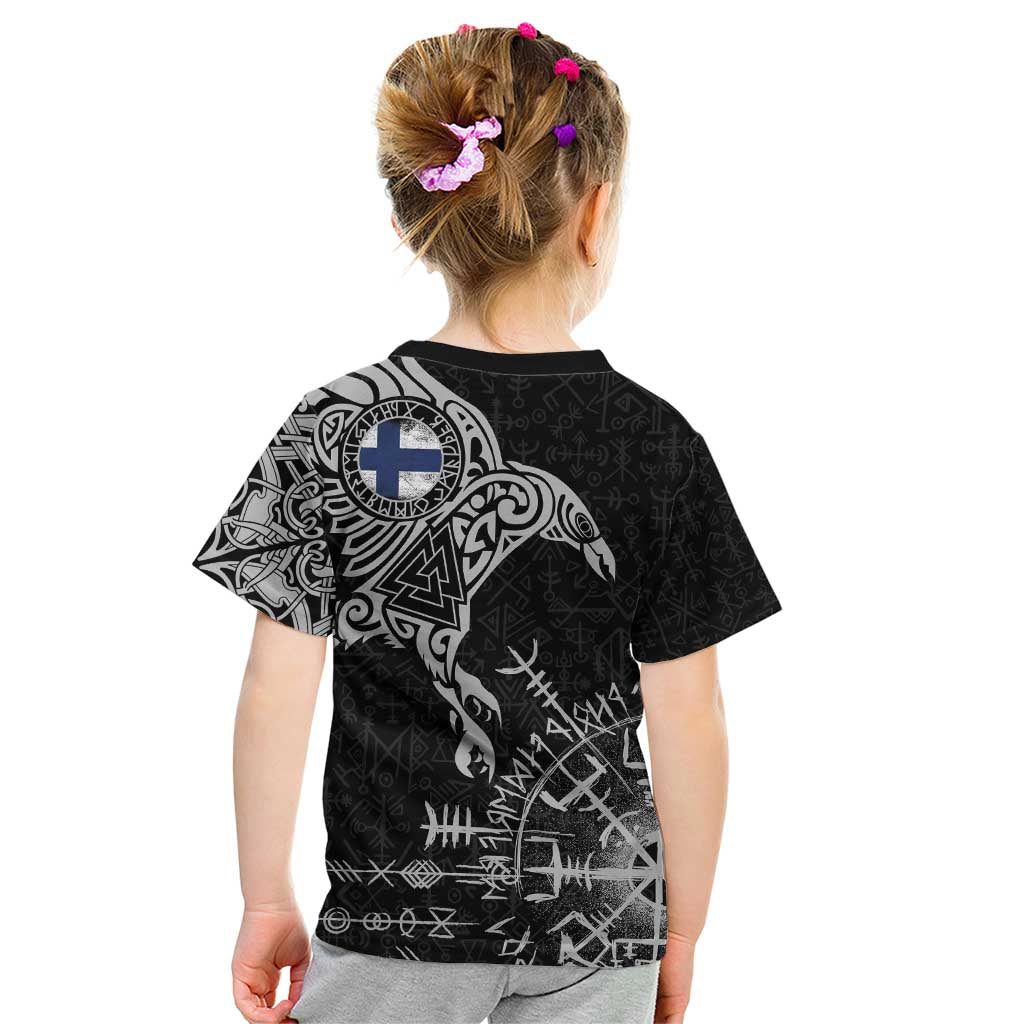 Finland Viking Ravens Kid T Shirt Vegvisir Runes Pattern - Wonder Print Shop