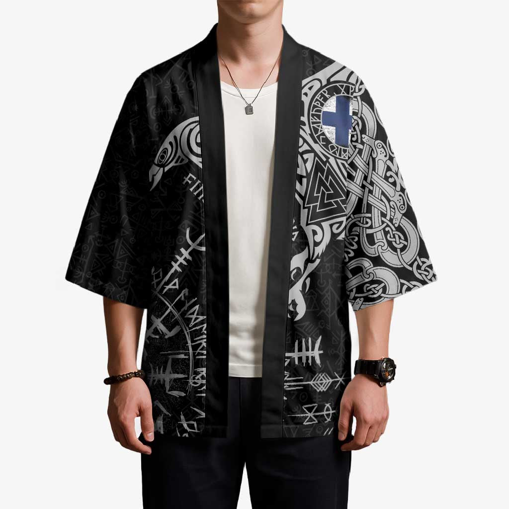 Finland Viking Ravens Kimono Vegvisir Runes Pattern - Wonder Print Shop