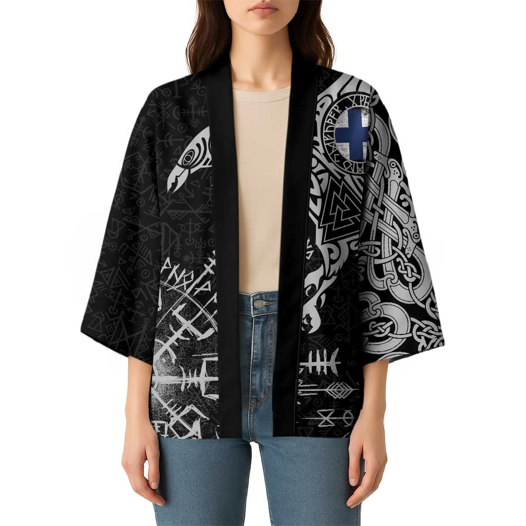 Finland Viking Ravens Kimono Vegvisir Runes Pattern - Wonder Print Shop