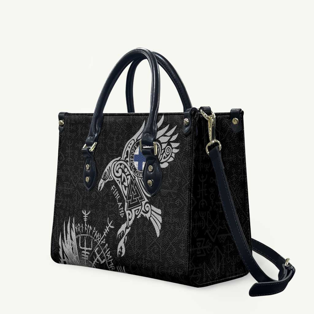 Finland Viking Ravens Leather Bag Vegvisir Runes Pattern - Wonder Print Shop