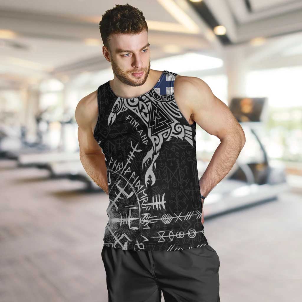 Finland Viking Ravens Men Tank Top Vegvisir Runes Pattern - Wonder Print Shop