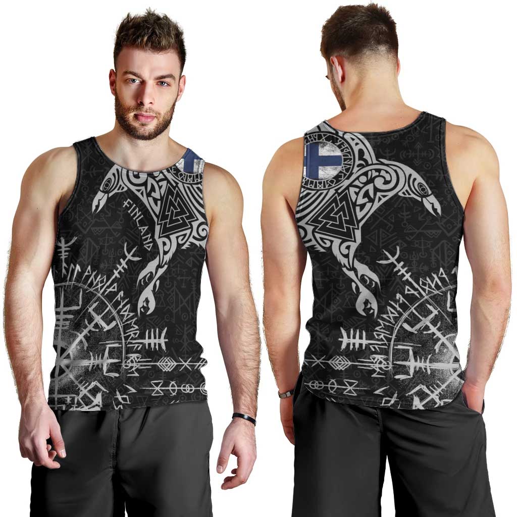 Finland Viking Ravens Men Tank Top Vegvisir Runes Pattern - Wonder Print Shop