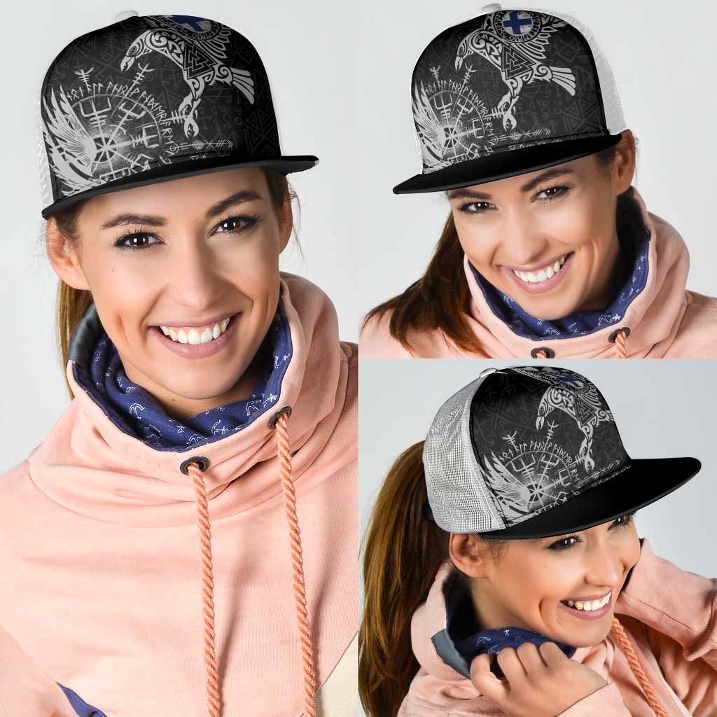 Finland Viking Ravens Mesh Trucker Cap Vegvisir Runes Pattern - Wonder Print Shop