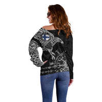 Finland Viking Ravens Off Shoulder Sweater Vegvisir Runes Pattern - Wonder Print Shop