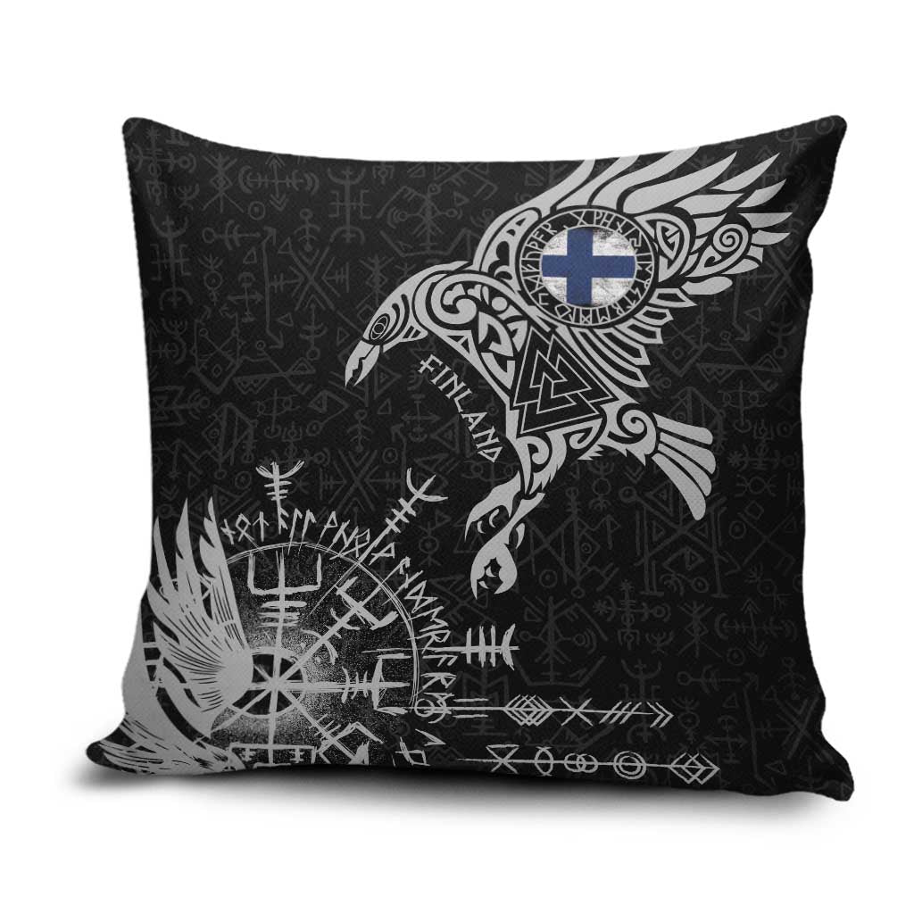 Finland Viking Ravens Pillow Cover Vegvisir Runes Pattern - Wonder Print Shop