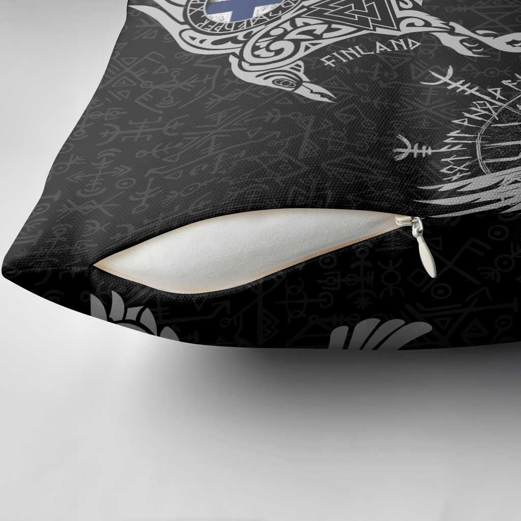 Finland Viking Ravens Pillow Cover Vegvisir Runes Pattern - Wonder Print Shop