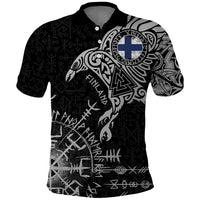 Finland Viking Ravens Polo Shirt Vegvisir Runes Pattern - Wonder Print Shop