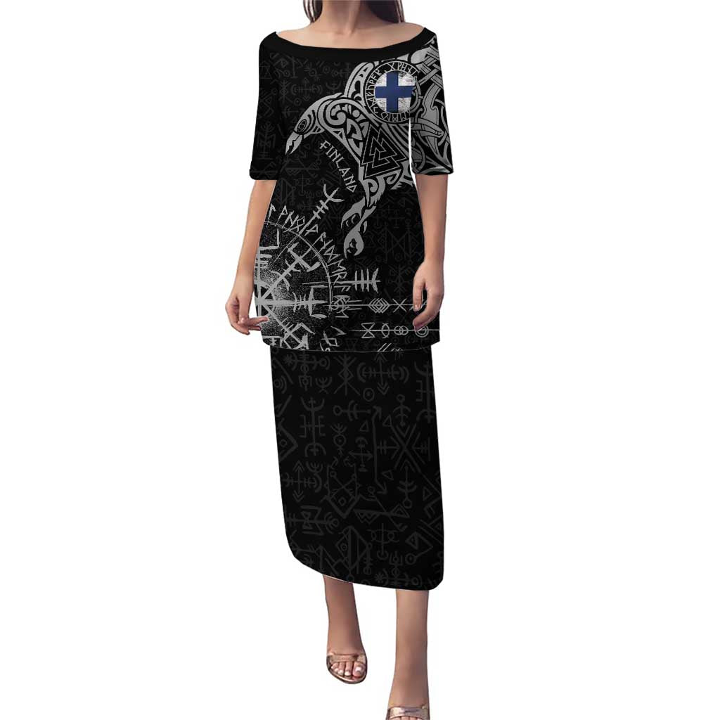 Finland Viking Ravens Puletasi Vegvisir Runes Pattern - Wonder Print Shop