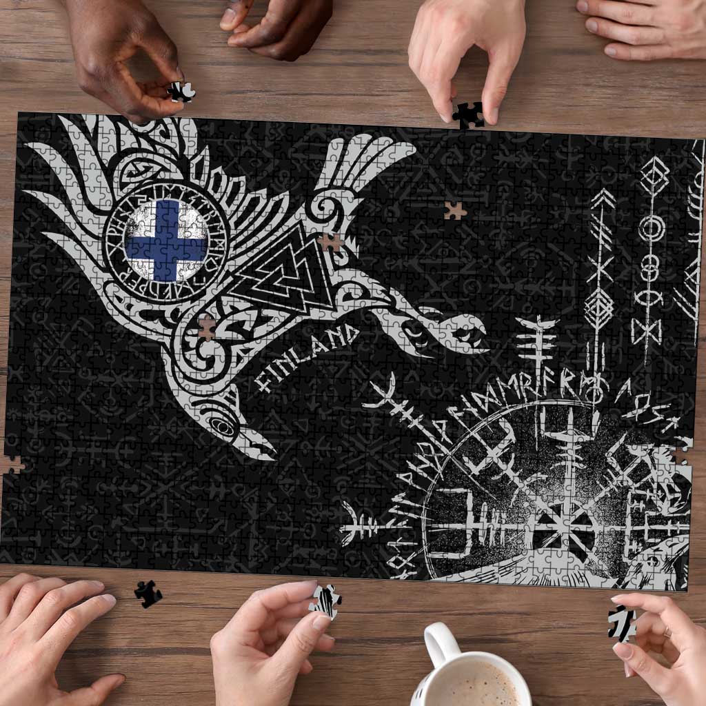 Finland Viking Ravens Puzzle Vegvisir Runes Pattern - Wonder Print Shop