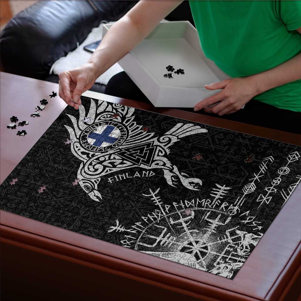 Finland Viking Ravens Puzzle Vegvisir Runes Pattern - Wonder Print Shop