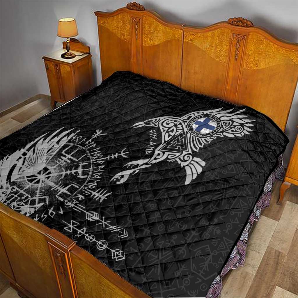 Finland Viking Ravens Quilt Vegvisir Runes Pattern - Wonder Print Shop