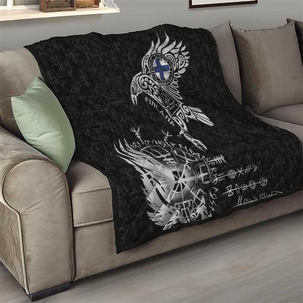 Finland Viking Ravens Quilt Vegvisir Runes Pattern - Wonder Print Shop