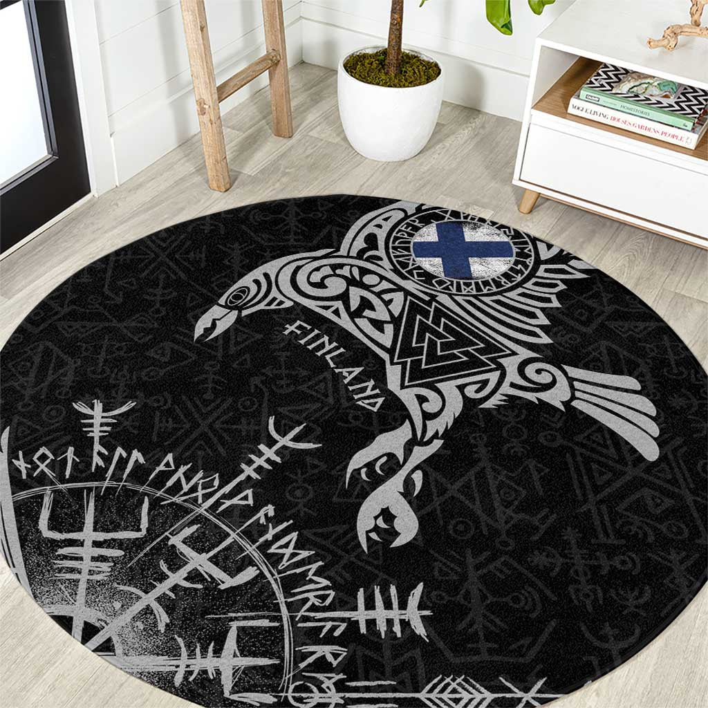 Finland Viking Ravens Round Carpet Vegvisir Runes Pattern - Wonder Print Shop