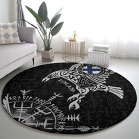 Finland Viking Ravens Round Carpet Vegvisir Runes Pattern - Wonder Print Shop