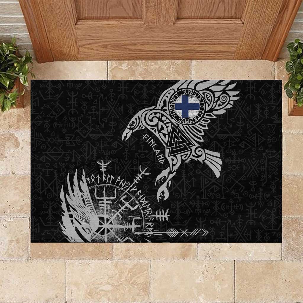 Finland Viking Ravens Rubber Doormat Vegvisir Runes Pattern - Wonder Print Shop