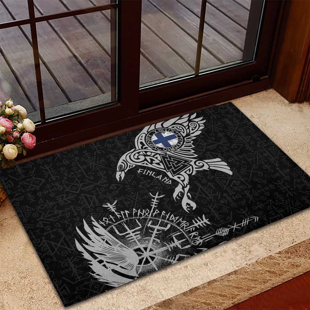 Finland Viking Ravens Rubber Doormat Vegvisir Runes Pattern - Wonder Print Shop